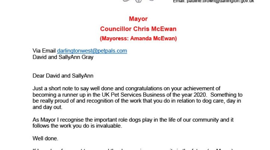 A letter from the Mayor of Darlington to David and SallyAnn Gray